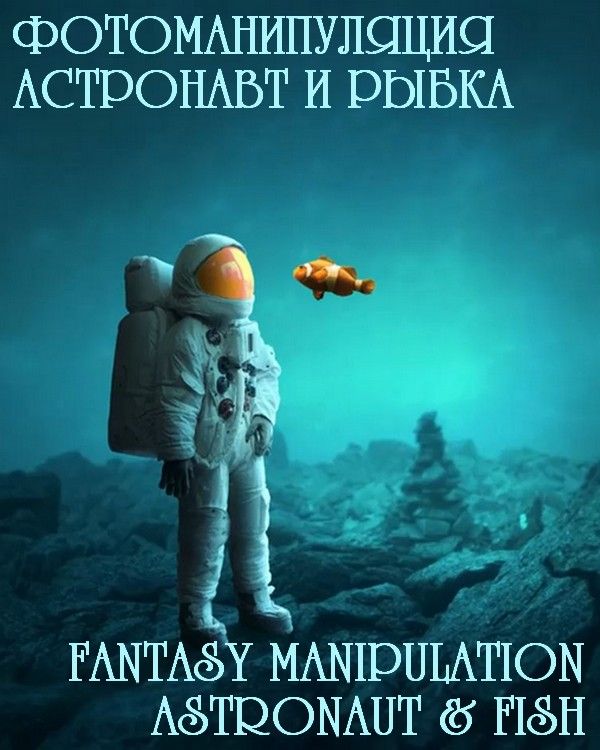 Фотоманипуляция: астронавт и рыбка. Fantasy Manipulation Astronaut and